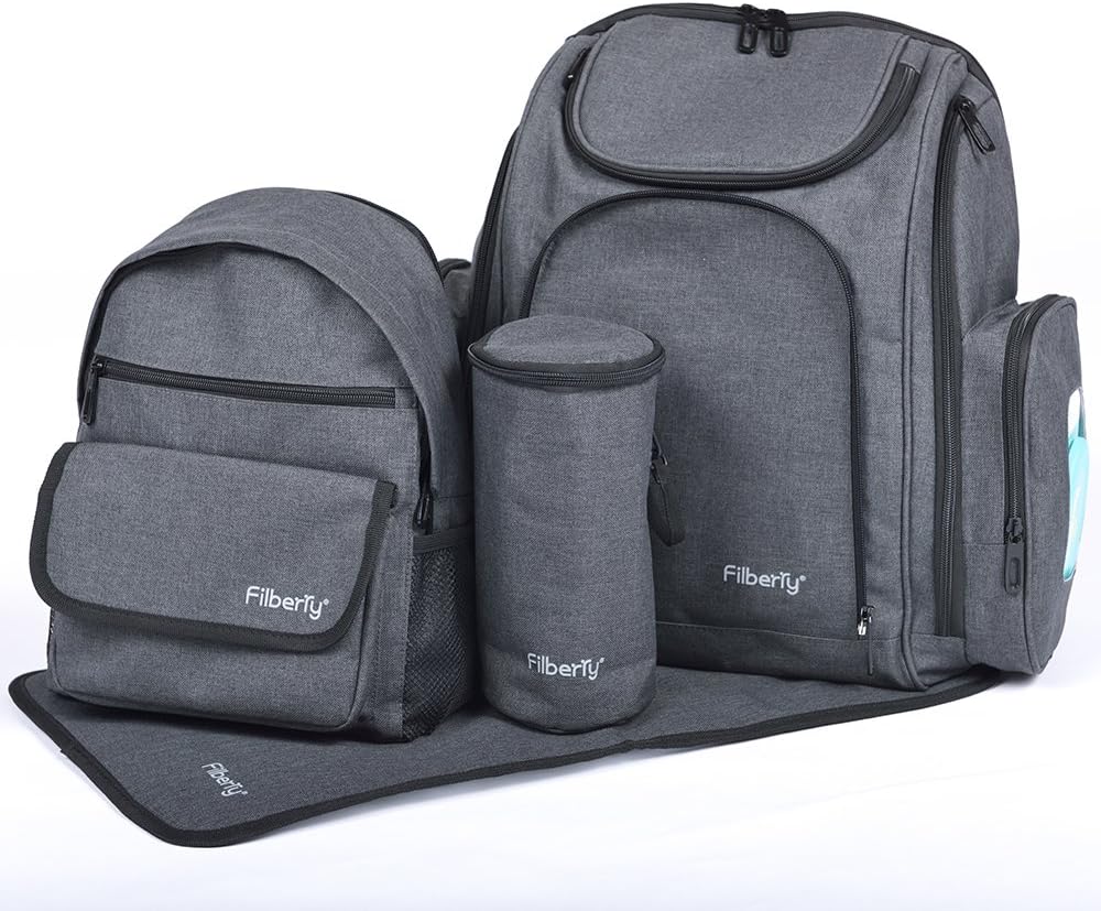Backpack Diaper Bag Set – Large & Small Backpacks zip together for an Extra Large backpack! – - Grey