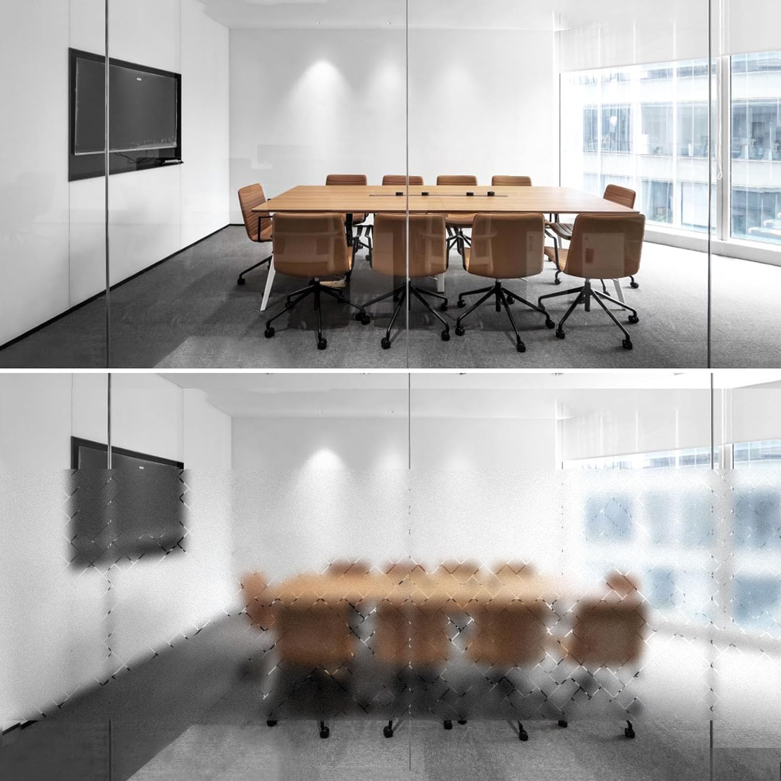 Vinilo Ventana 120 x 205 cm Privacidad Ventana Protección UV Ideal Película Opaca para Ventanas con Adhesión Estática sin Pegamento Lámina para Baño Oficina y Cocina, Rejilla Oblicua