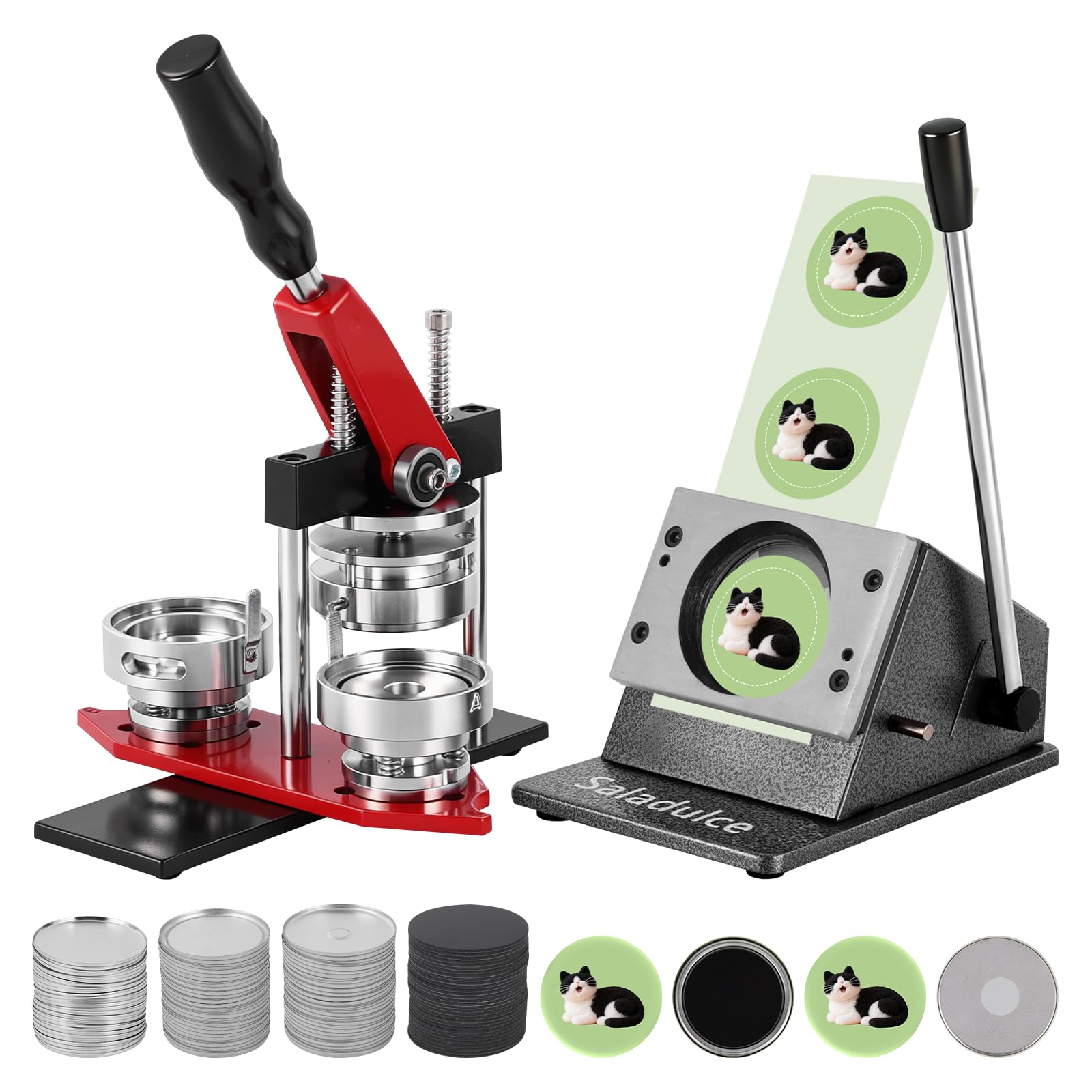 Photo 1 of 2.28" Round Fridge Magnet Button Maker Kit 5-in-1 Magnet Badge Maker Machine 58mm Button Magnet Maker Press Kit with Paper Cutter& 200 Sets Magnets Supplies