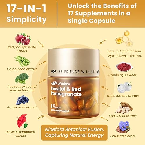 Miniatura 3 de Suplemento de mio-inositol y D-Chiro inositol para mujeres con PQQ y granada para SOP, fertilidad, equilibrio hormonal y salud ovárica, proporción