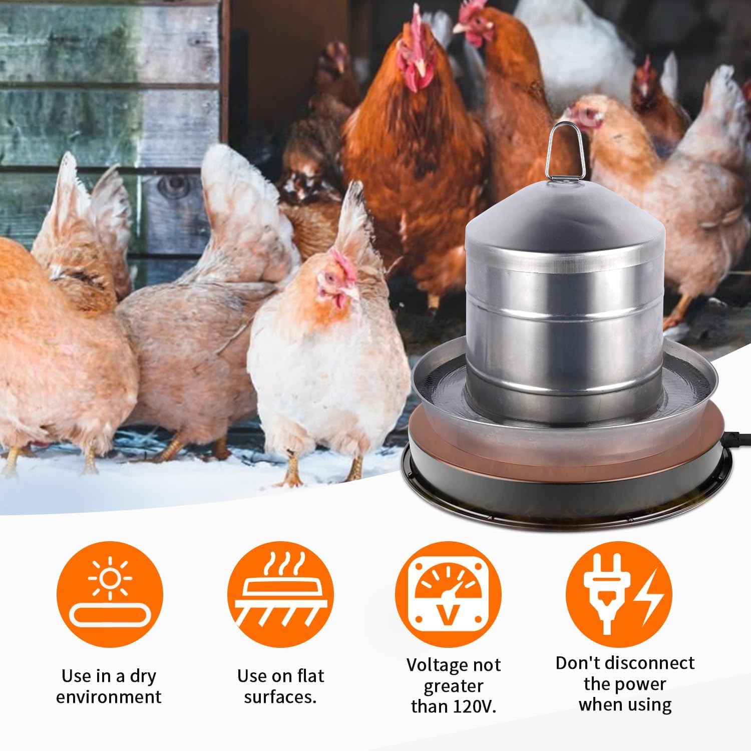 Chicken Water Heater for Winter, 110Watt Thermostat Heated Poultry Waterer Base with 9.8ft Power Cord,Suitable for Plastic/Metal Poultry Waterer(Black, 11INCH-1PACK)