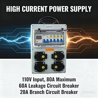 110V Portable Power Distribution Box, Electricity Meter Breaker Socket Distribution Box with 4*NEMA 5-20 Outlet Panel, IP54 Waterproof for Construction Sites, Workshops and Outdoor Events