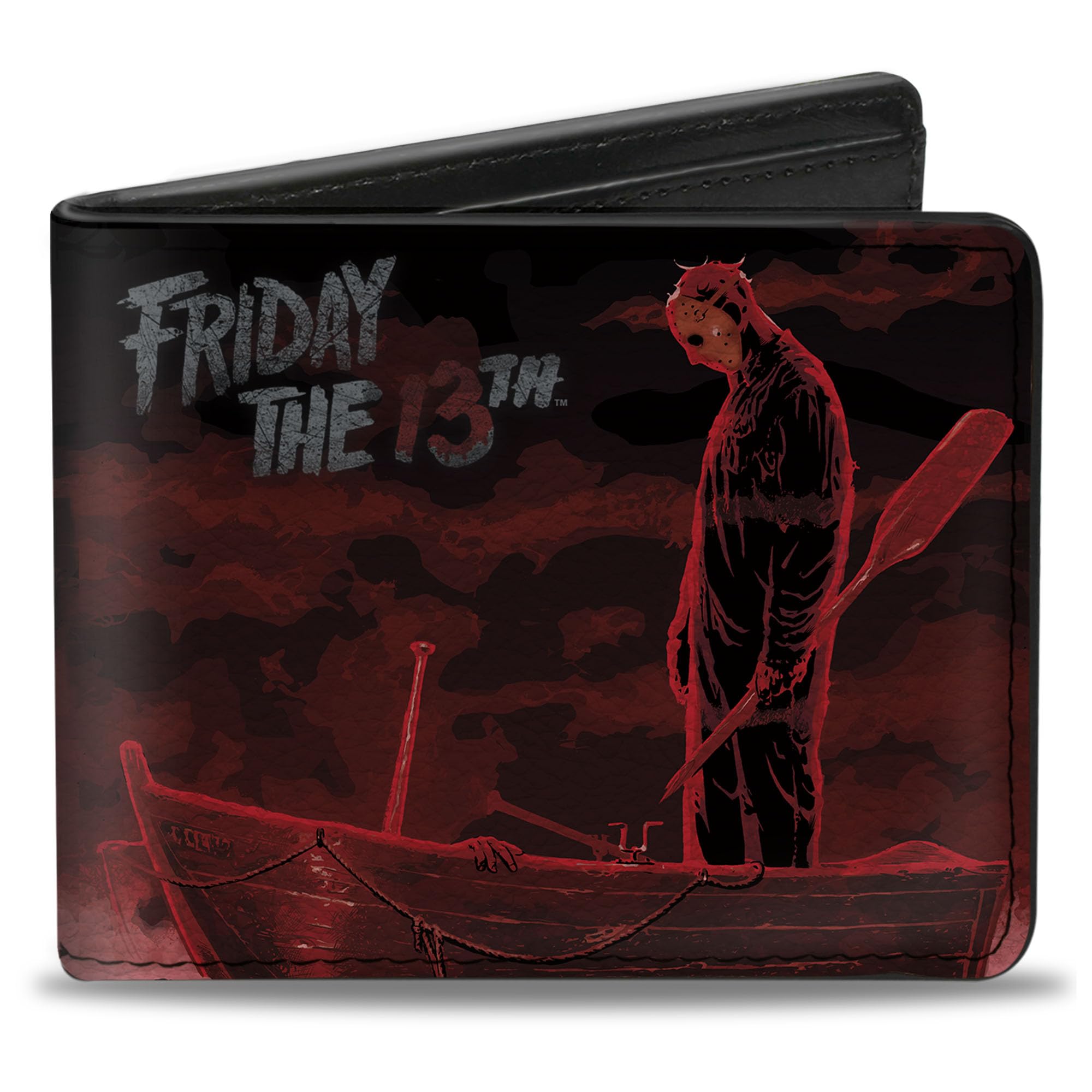 Buckle-Down mens Buckle-down Pu Bifold - Friday the 13th/Jason Boat Murder Black/Reds/White Wallet, Multicolor, 4.0 x 3.5 US