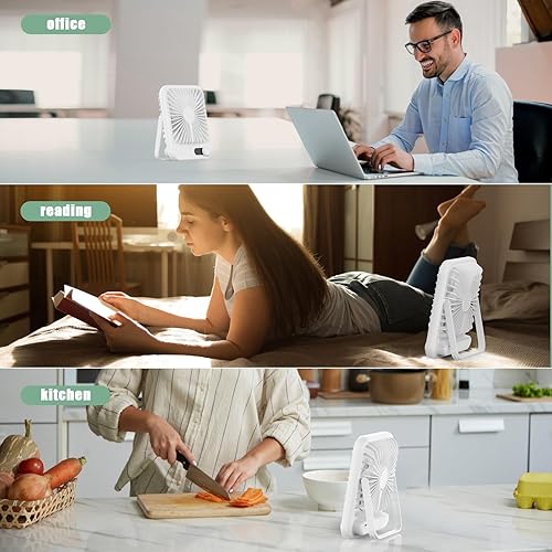 Miniatura 7 de Ventilador de viaje para dormir, pequeño ventilador portátil de 6.8 pulgadas, alimentado por batería, mini ventilador personal de escritorio de 100