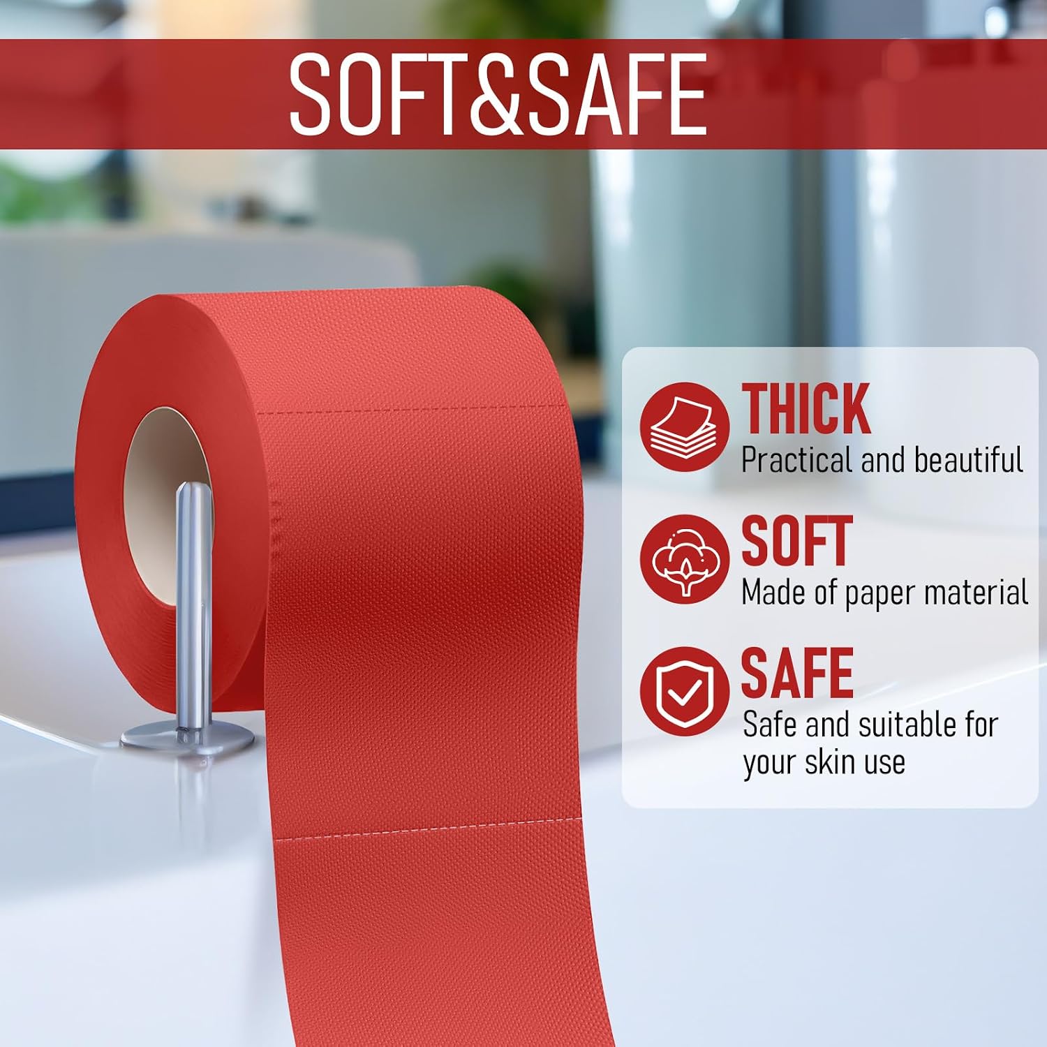 Gilprop 8 Rolls Colored Toilet Paper Multicolor Funny Novelty Toilet Paper Gift Sustainable and Soft for Home Decoration, Office, Halloween, Fall, Xmas Party Camping Travel (Red) image 3