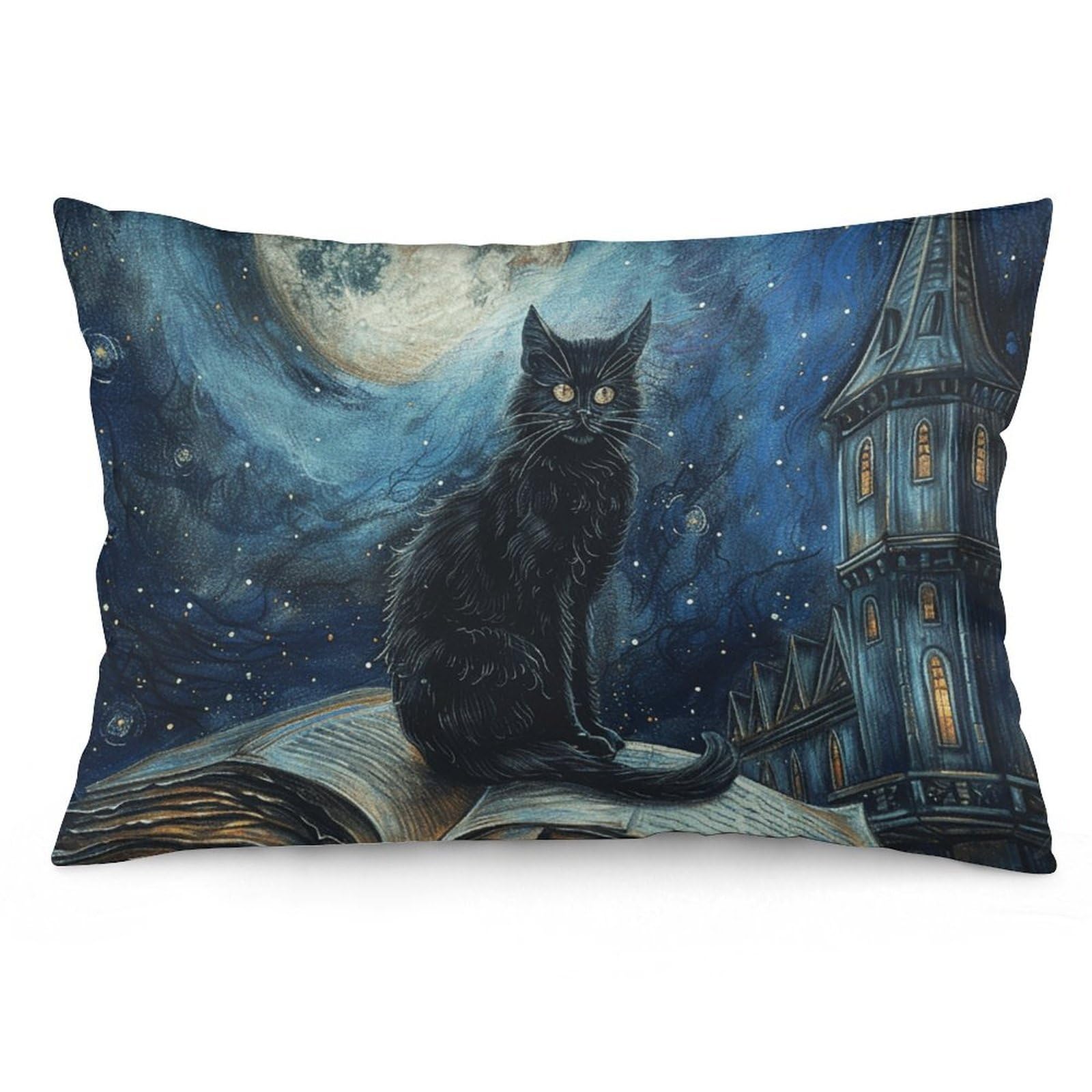 2 Pack Pillow Cases for Hair and Skin, Soft Breathable Pillow Case Covers with Hidden Zipper, Sitting A Black Cat Pillowcase 20"x30" Pillow Covers for Sleeping Gift
