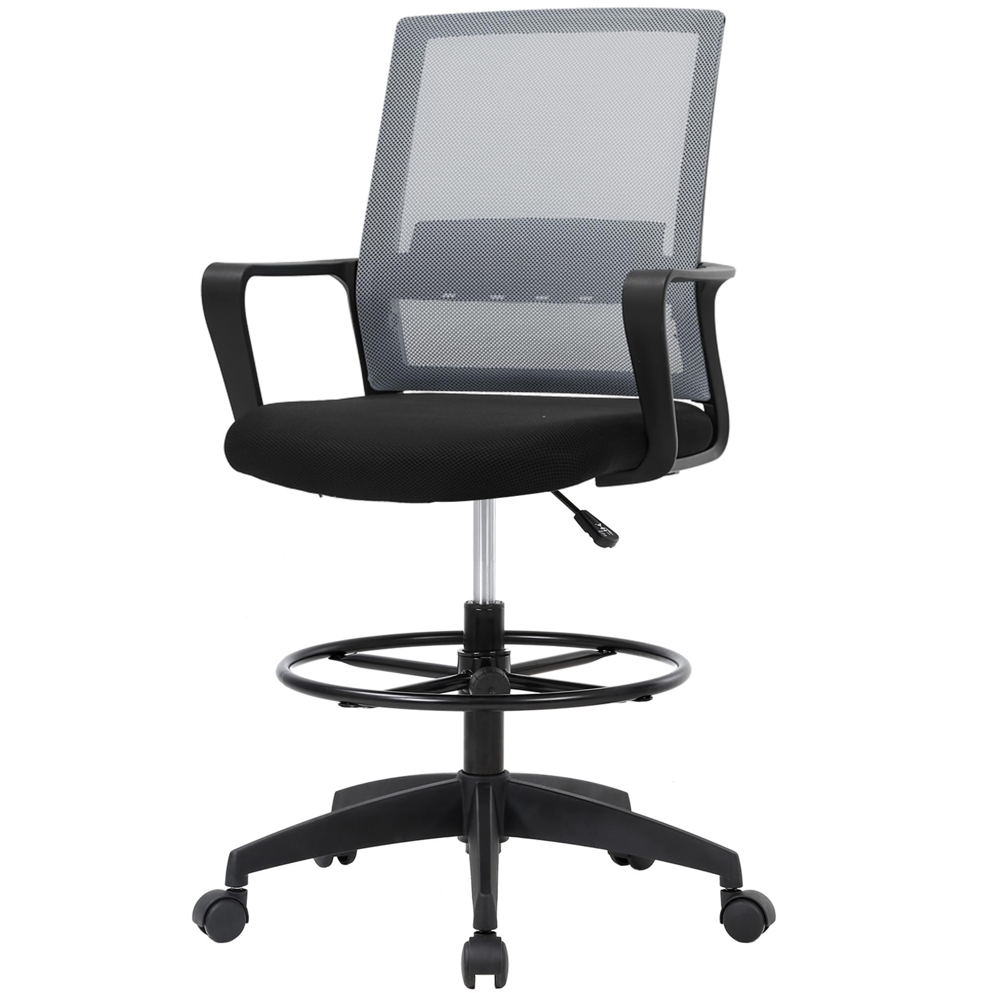 PayLessHere | Drafting Chair | Grey | Tall Office Chair with Adjustable Seat Height & Footrest, Ergonomic Mesh Back, Lumbar Support, 360 Degree Swivel