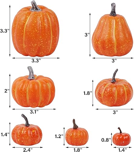 Miniatura 3 de winemana 46 calabazas artificiales de varios tamaños, decoraciones de otoño, calabaza de espuma naranja, decoración de otoño, calabaza sintética