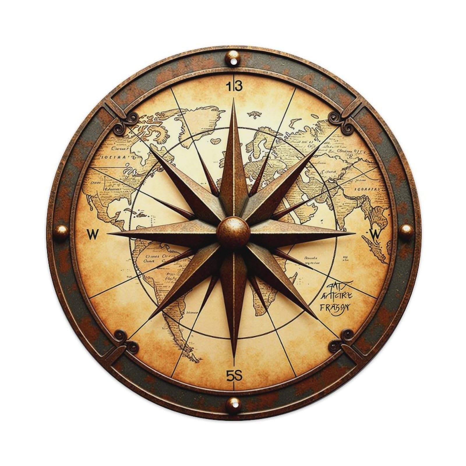 Vintage World Map Compass Design Vintage Round Tin Sign Retro Metal Wall Decor Metal Poster, Home Bar Garage Cafe Wall Art Decoration 8x8Inches