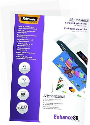 Miniatura 3 de Fellowes Enhance A4 - Bolsas de laminación superrápidas brillantes (80 micrones, 100 unidades)