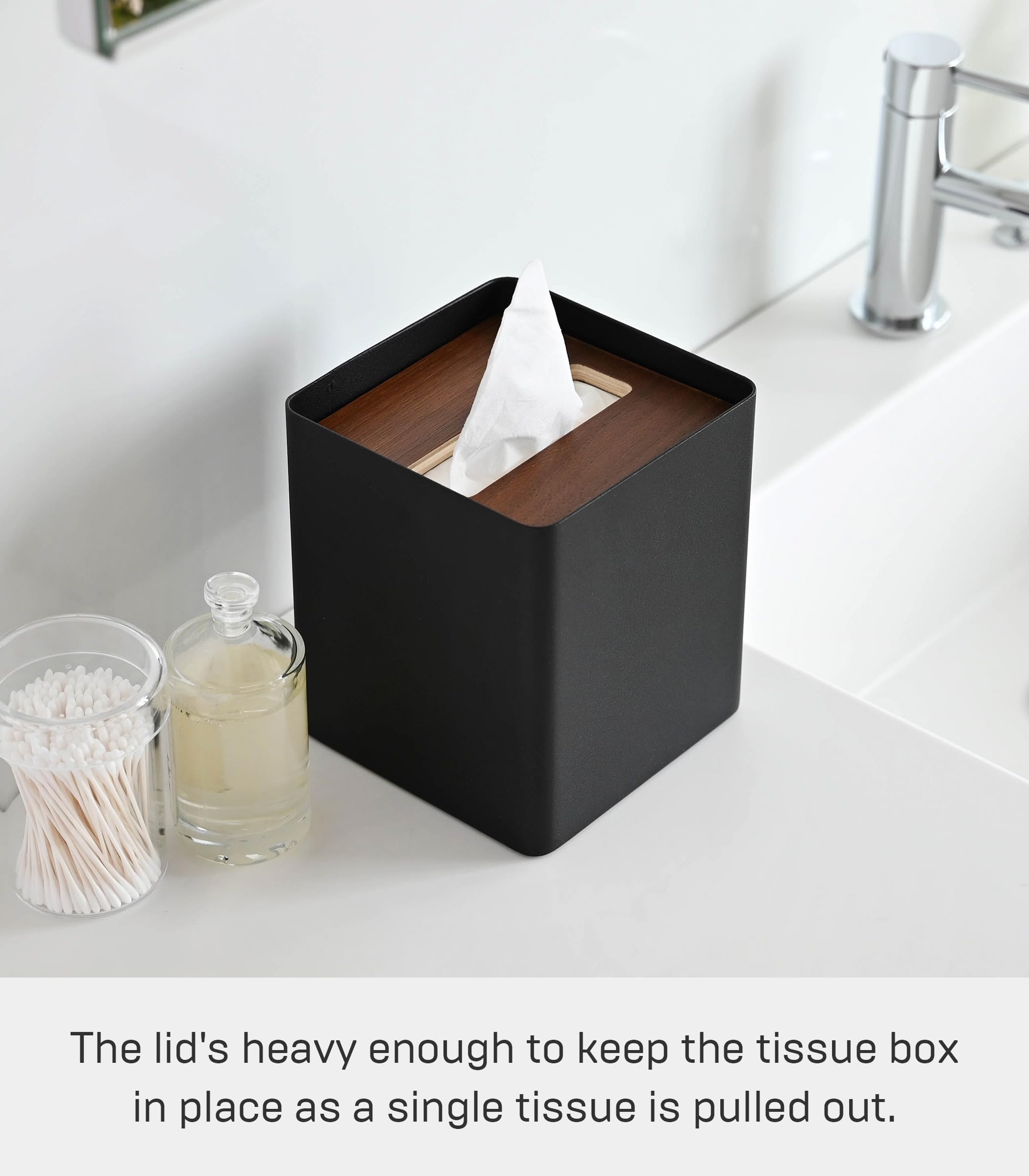 Yamazaki Box Cover Home | Steel | Tissue Box, One Size, Walnut