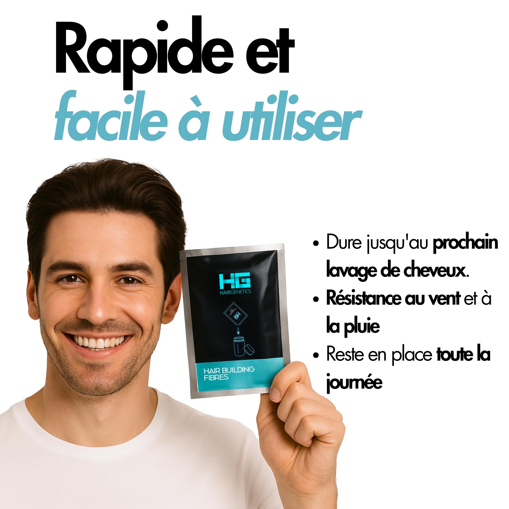 Hair Genetics - Recharge de fibres capillaires - Fibre capillaire pour cheveux fins - Poudre capillaire pour cheveux plus épais - poudre cheveux 50g (Noir))