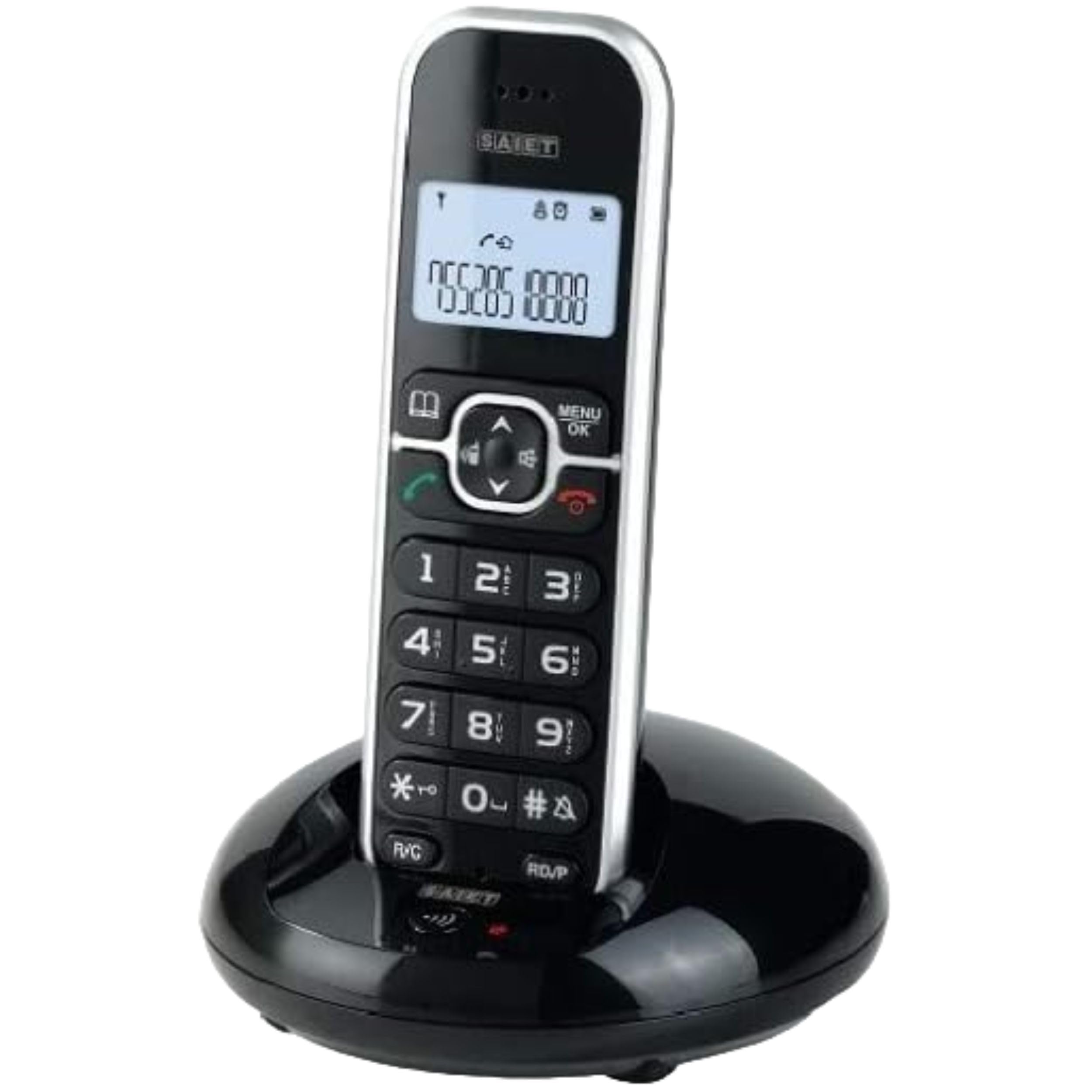 SAIET - Telefono Cordless Casa e Ufficio 3660 LEM - con Vivavoce e Audio Amplificato - con Tasti Grandi e Schermo Intuitivo