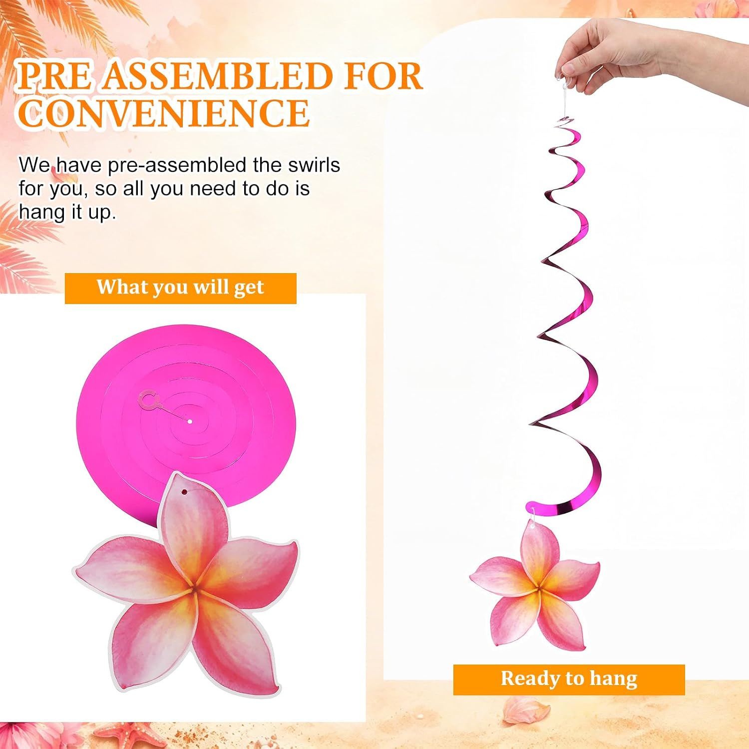 VitalCozy 20pcs Pink and Orange Sunset Party Decorations Hanging Swirl Decor Ceiling Streamers for Tropical Summer Tequila Birthday Wedding Graduation Bachelorette Party Supplies