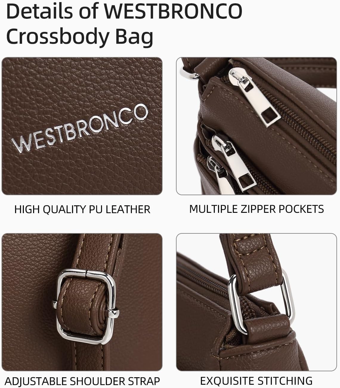 WESTBRONCO Crossbody Bags for Women, Medium Size Shoulder Handbags, Satchel Purse with Multi Zipper Pocket - Image 5