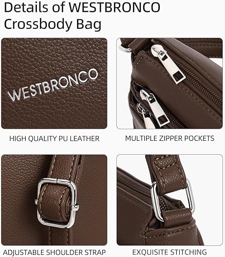 Miniatura 4 de WESTBRONCO Bolsos cruzados para mujer, bolsos de hombro de tamaño mediano, bolso de mano con bolsillo con múltiples cremallera