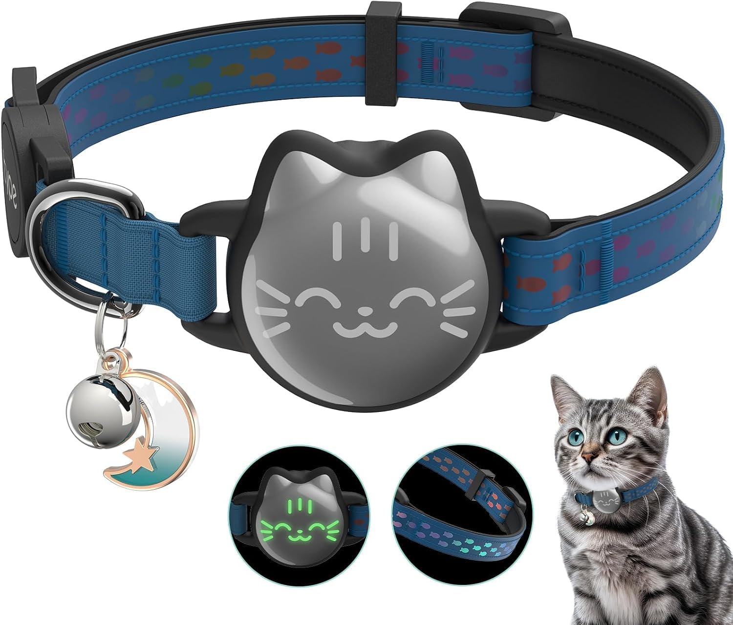 AirTag Cat Collar, Reflective Breakaway Collar, Hidden Holder with Bell