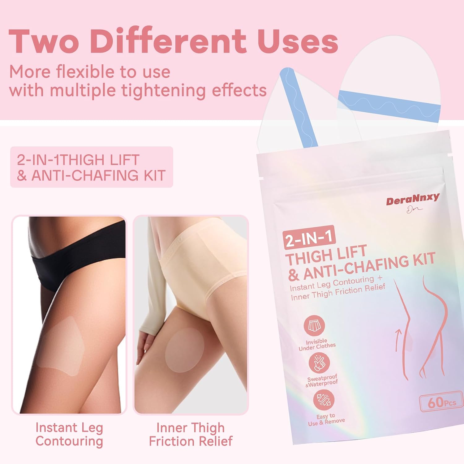 60 Pcs Thigh Lift Tape and Anti Chafing Inner Thigh Patch Set 30 Pcs Thigh Tape Lifting Invisible for Loose Skin 30 Pcs Breathable Friction Pads for Inner Thigh Rubbing