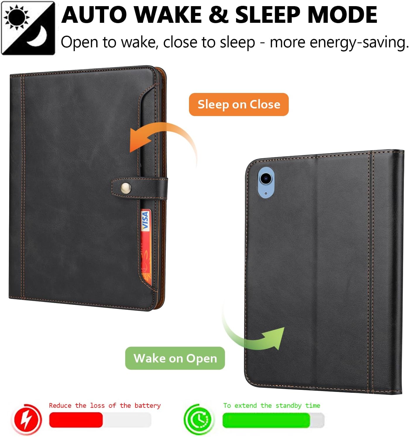 Folio Case for iPad (A16) 11" 2025 / iPad 10th Generation 2022, TECHCIRCLE Vegan Leather Folding Stand [Pencil Holder] Soft TPU Back Shell Protective Smart Cover with Card Slots & Pockets, Black