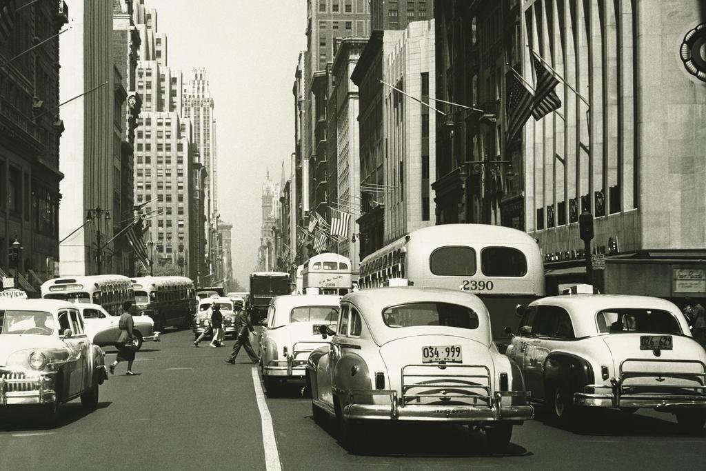 Amazon.com: Retro Cars on a Busy Street New York City NYC B&W