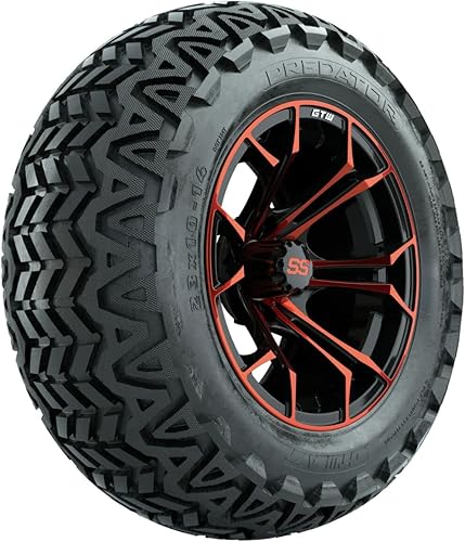 GTW Combo de ruedas y neumáticos para carrito de golf de 14 pulgadas  GTW Spyder gris materuedas mecanizadas en neumáticos Predator todo terreno