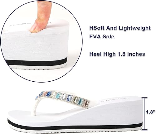 Vista 3 de VICT POPU Sandalias para mujer con diamantes de imitación brillantes, tacón alto, soporte de arco, cómodas, suaves, con cuña y plataforma casual
