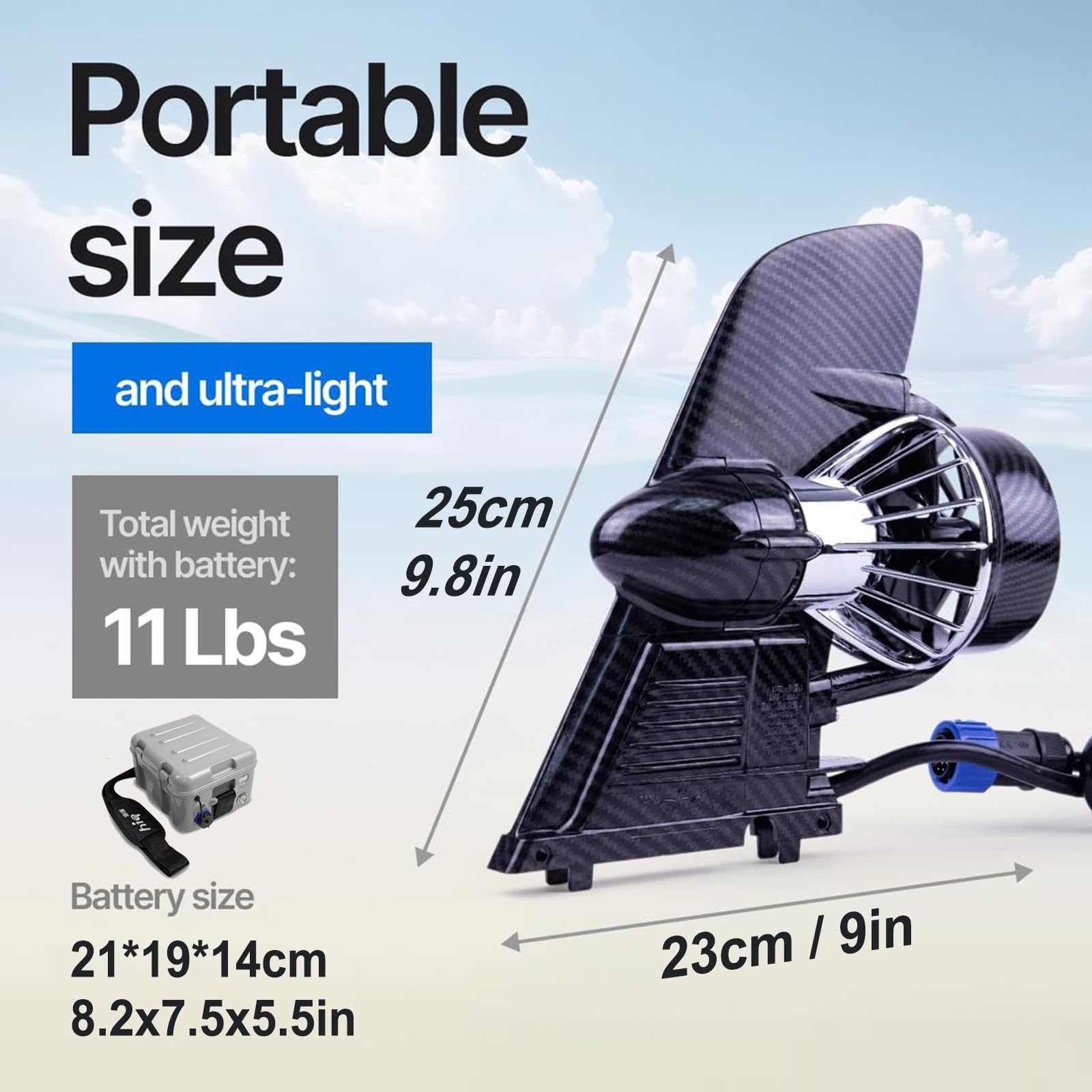 Propulsore Subacqueo Scooter Subacqueo Pinna Elettrica Stand Up Paddle Board 24V Scooter Marino per Paddleboard, Fishing Board, Surfboard, Max. Spinta Pinna Elettrica: Entro 18 lbs