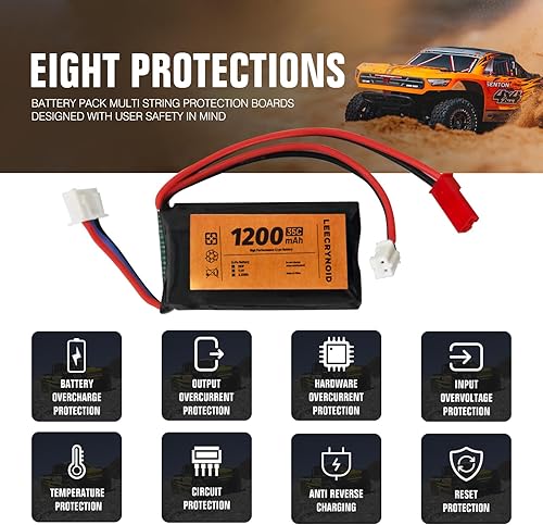 Miniatura 4 de SCX24 7.4V 1200mAh 2S 35C Lipo batería recargable con JST y PH2.0 doble descarga enchufe apto para Axial Scx24 RC Car Truck y la mayoría 110, 116,