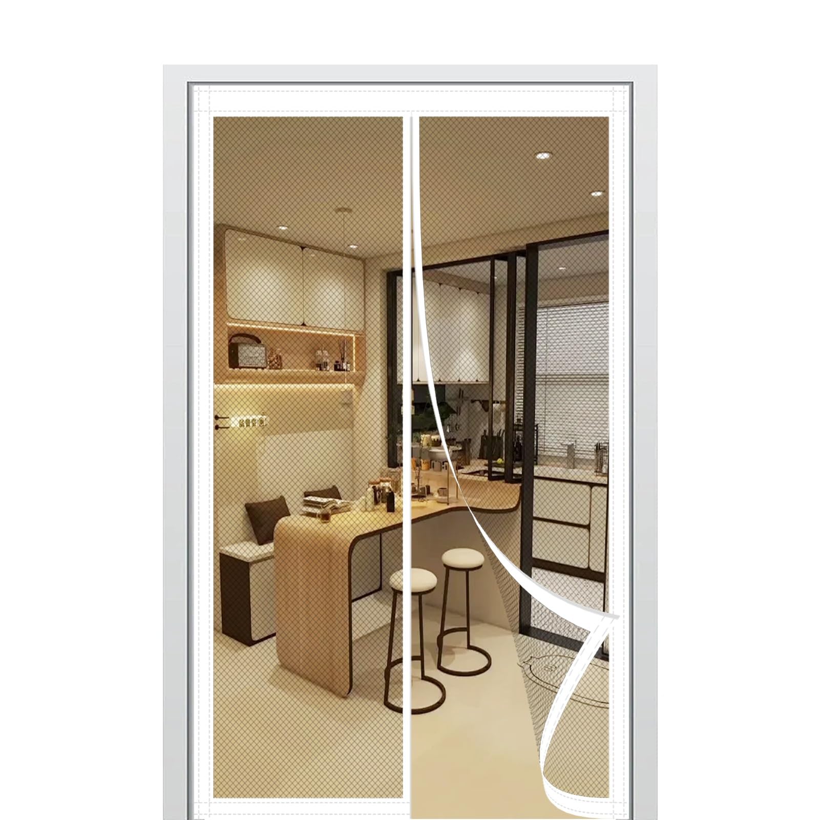 Magnet Fliegengitter Balkontür 143 x 205 cm mit Selbstklebendes Klettband Fliegengitter für Fenster Kinderleichte Klebemontage für Holz/Aluminium Türen Und Balkon, Weiß
