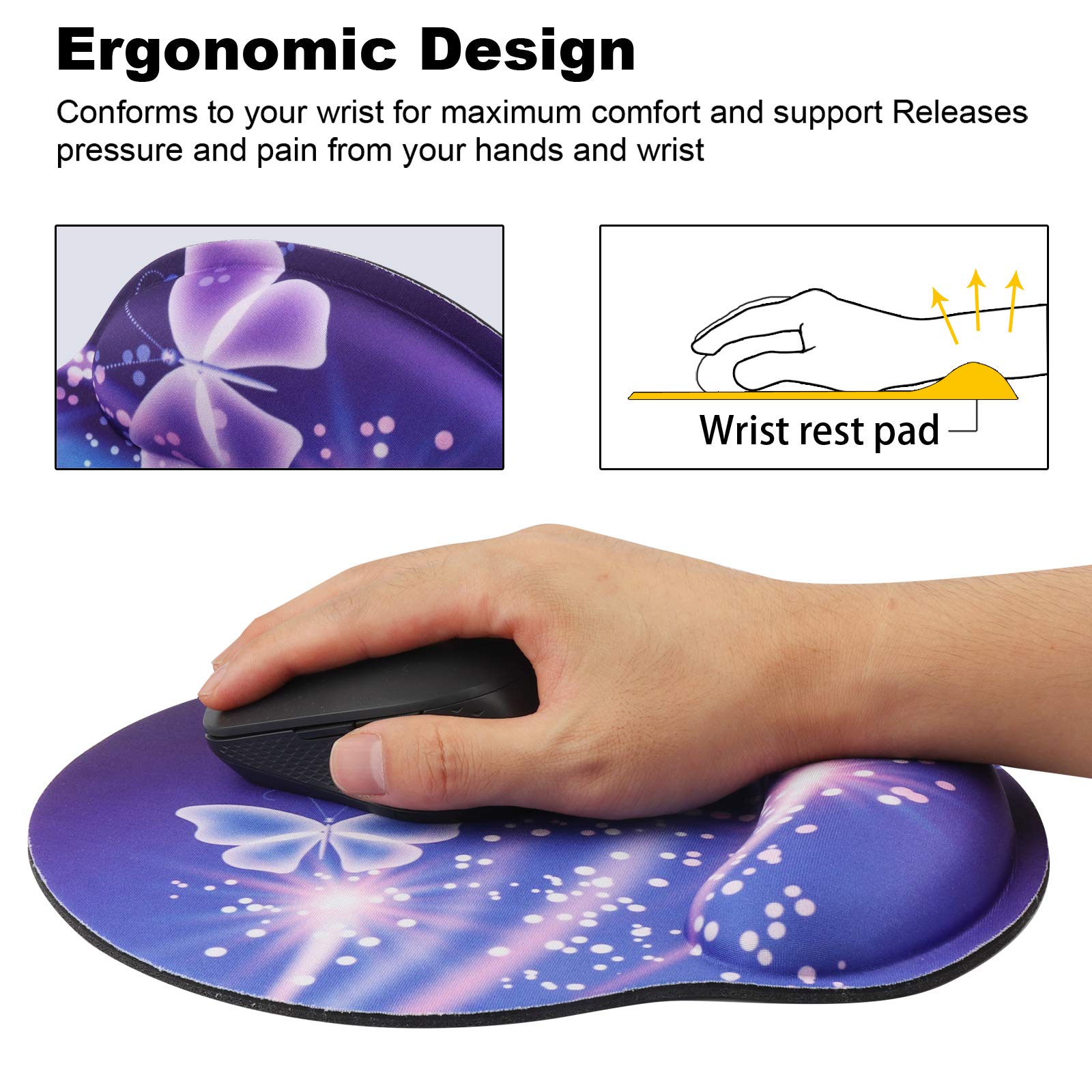 Tappetino Mouse Memory Foam Con Supporto Per Polso: Ergonomico Antiscivolo, 25,4x22,9 Cm, Small Mandala Blue