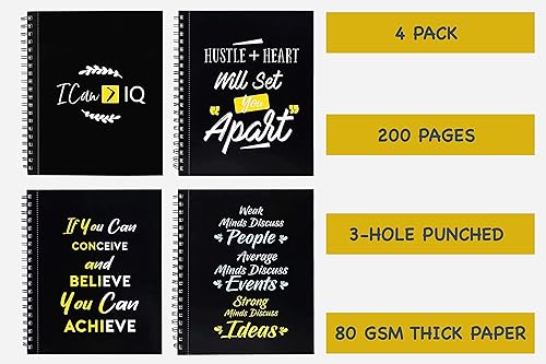 Miniatura 4 de Cuadernos de espiral para el trabajo, paquete de 4 con citas motivacionales, rayas universitarias, 200 páginas, papel de calidad premium,