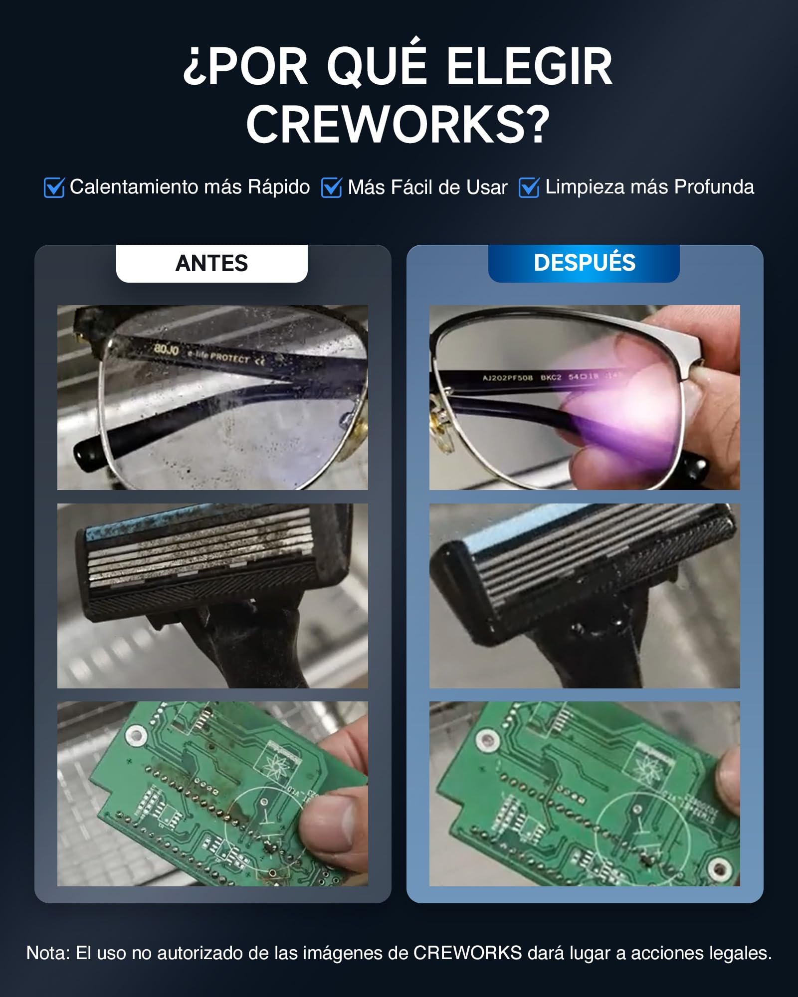 CREWORKS 3L 120W Limpiador Ultrasonidos con Calefacción Temporizador Maquina de Limpieza Ultrasonidos Acero Inoxidable para Prótesis Dentales, Joyas, Gafas, Relojes
