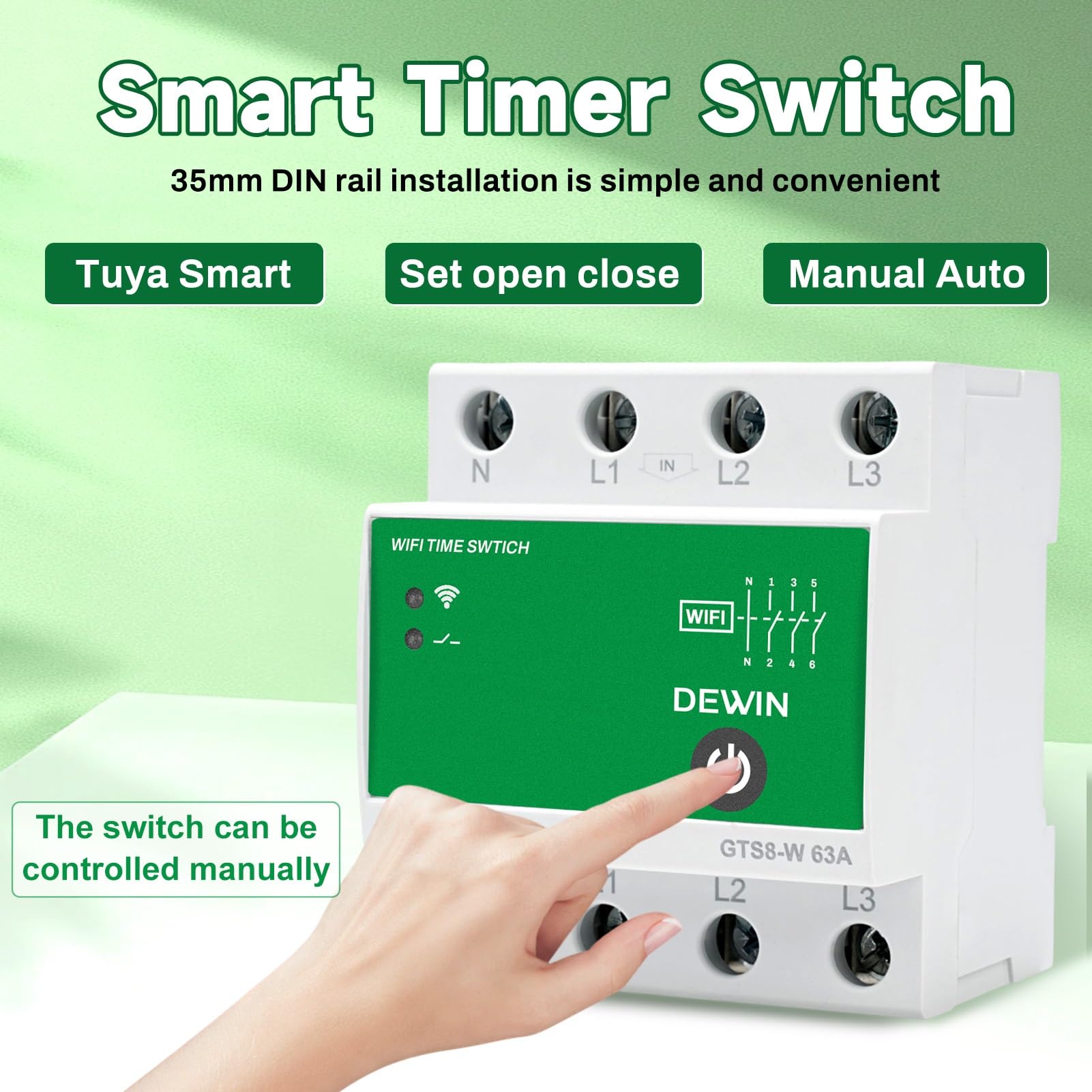 Interruttore Temporizzatore WiFi, 4P Interruttore Orario WiFi Relè Temporizzato Casa 220V 63A Timer DIN Controllo Remoto tramite Tuya APP (GTS8-W)