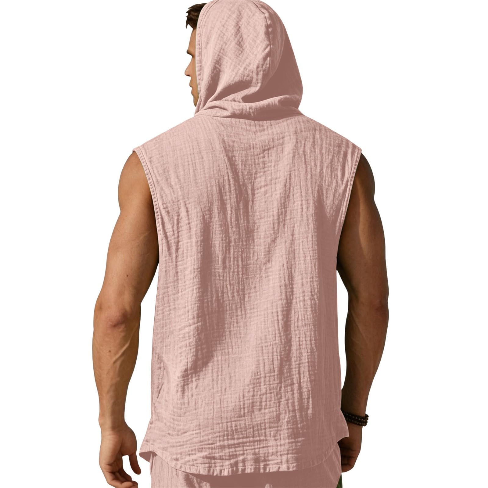 Chemise Lin Homme sans Manches éTé Chemises à Capuche BoutonnéE Chemisette De Plage DéContractéE Regular Fit Surchemise Respirant LéGèRe Veste Grande Taille Hoodie