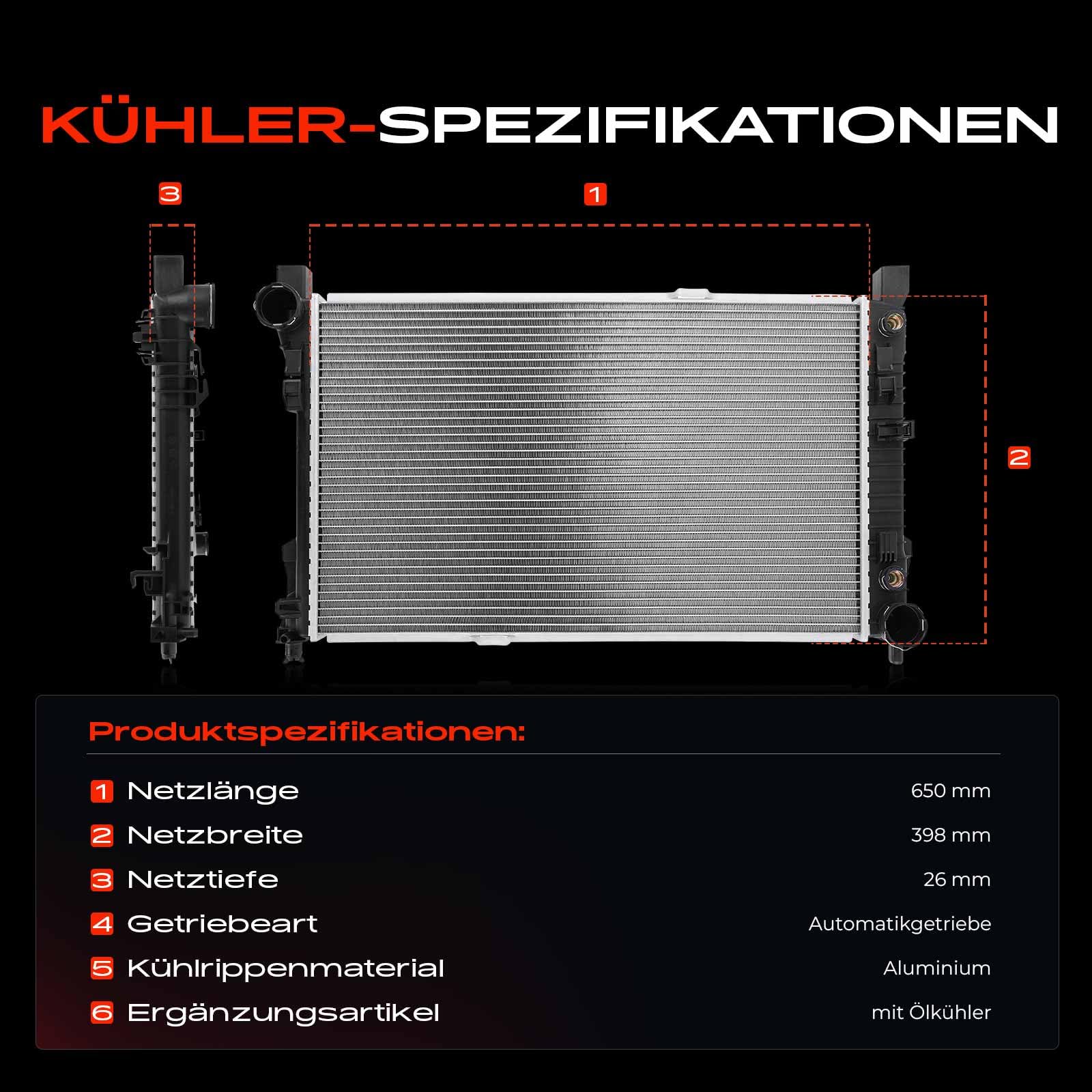 Frankberg Radiador Enfriador de agua Radiador del motor 2035000603 | Compatible con: Clase C Modelo T S203, SLK R171, CLK Cabriolet A209, Clase CLC CL203, CLK C209, Coupé Clase C CL203