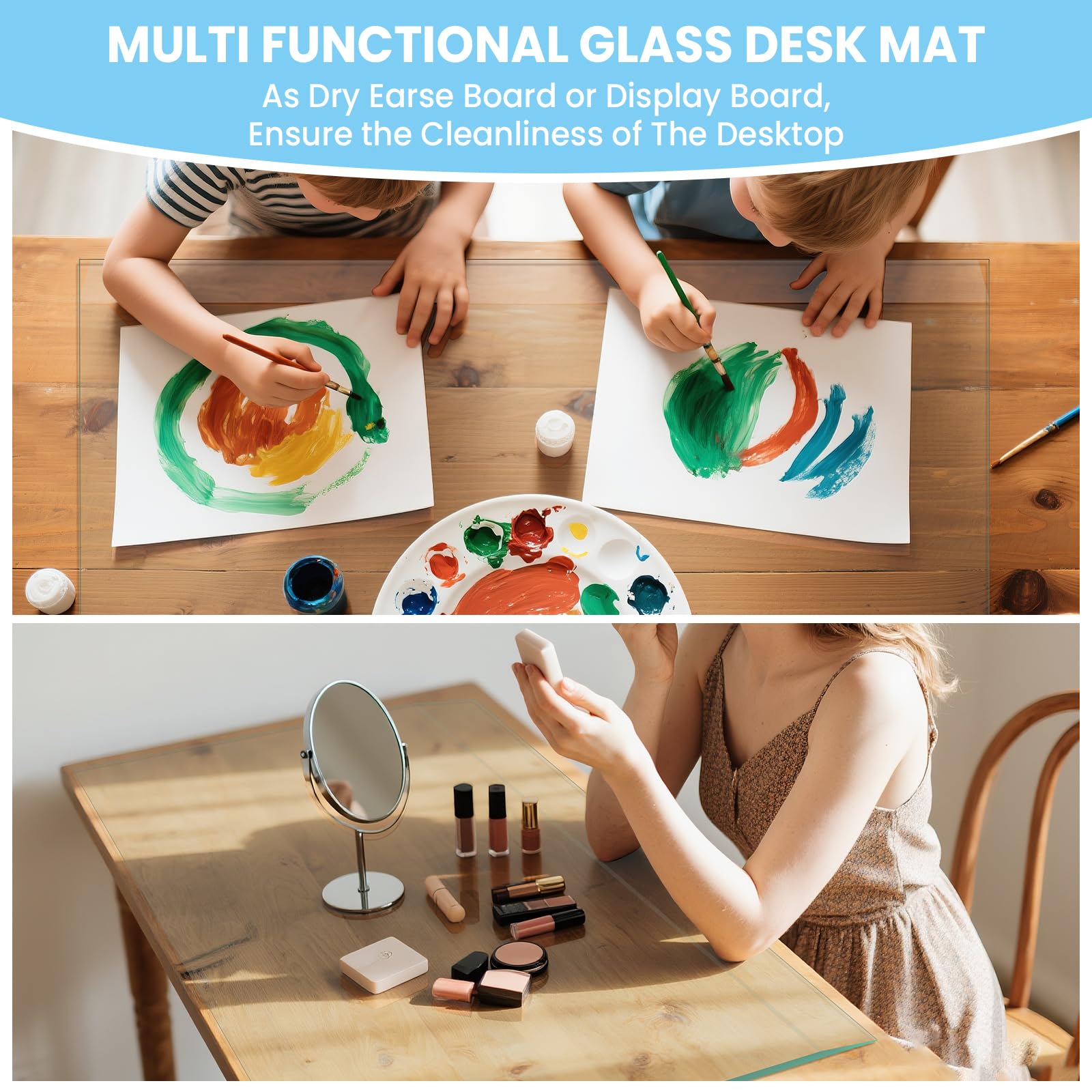 Schreibtischunterlage aus gehärtetem Glas mit abgeschrägten Kanten, 81,3 x 50,8 cm, transparente Schreibtischunterlage für Tastatur und Computer-Monitor, Glas-Schreibtischunterlage für den