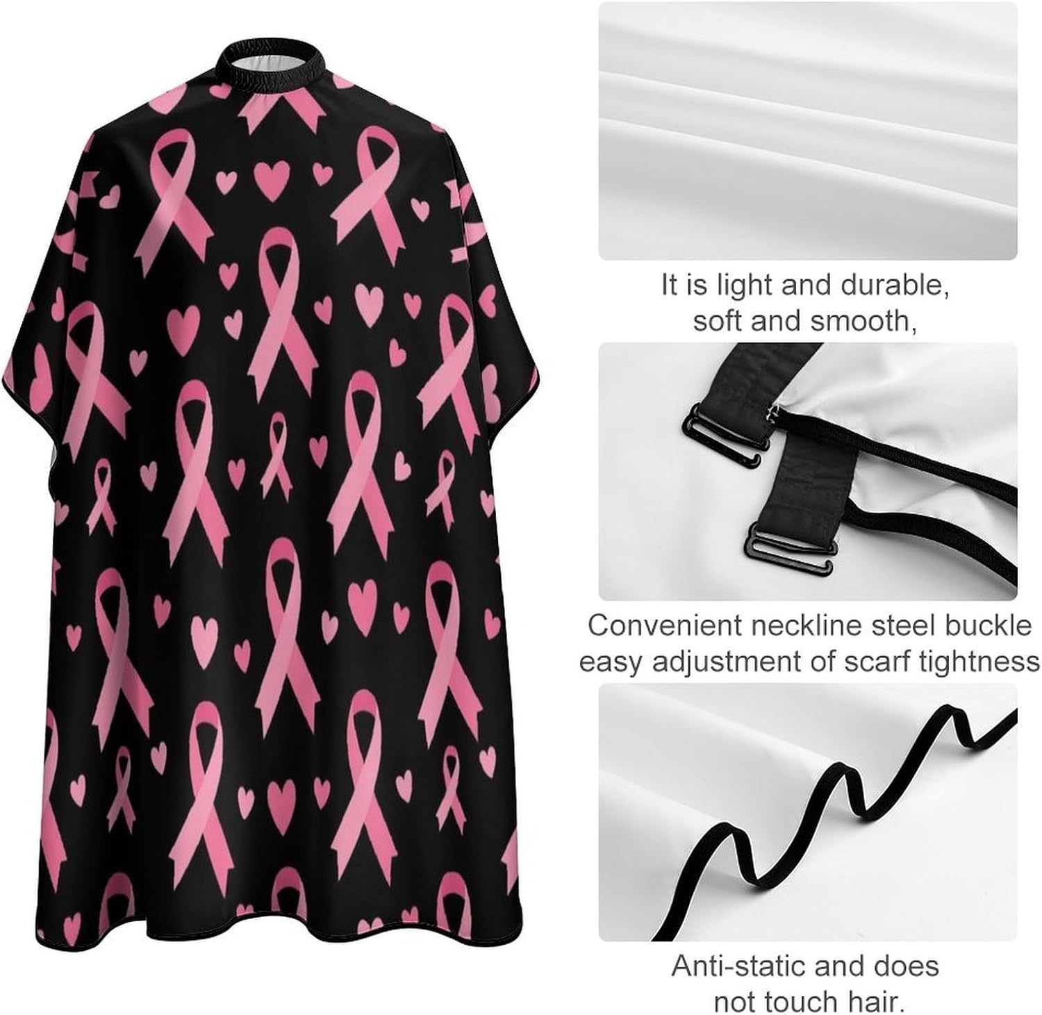 Men's Professional Hair Cutting Cape with Adjustable Closure Barber Cape Pink Breast Cancer Ribbons Awareness