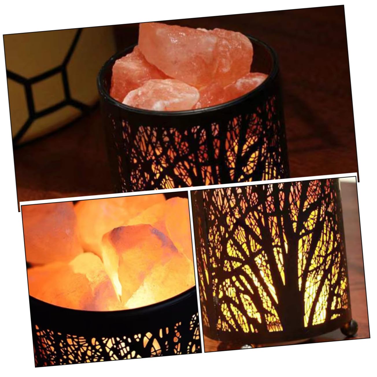 Lampe Décorative de Table en Sel de L’himalaya, Fer Noir, Cylindre