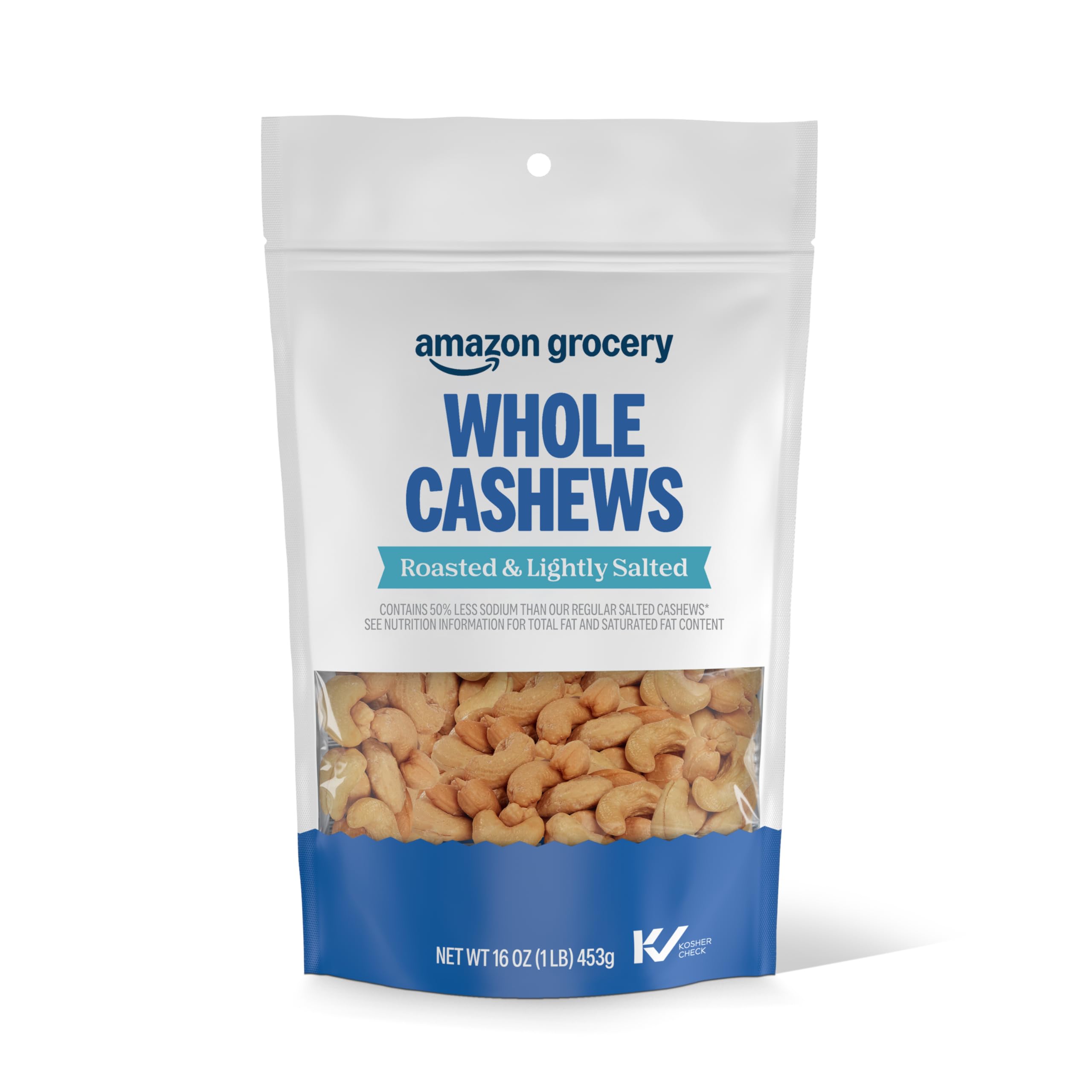 Amazon Grocery, Whole Cashews, Roasted & Lightly Salted, 16 Oz (Previously, Happy Belly, Packaging May Vary)