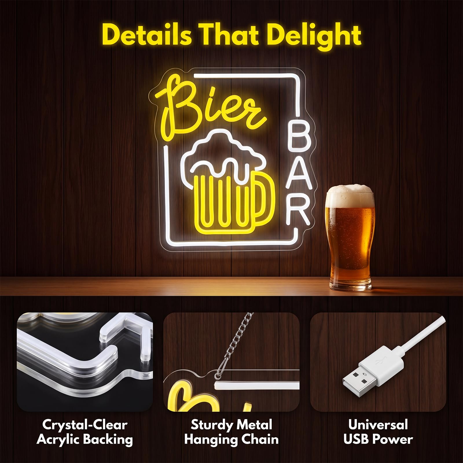 Rayong Bier Neonlicht LED Schild Bar Leuchtreklame Wanddeko Neonlampe Neon Schild für Club Party Deko