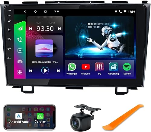 Estéreo de coche para Honda CRV 2007-2011 con Carplay y Android Auto, pantalla táctil de 9 pulgadas Android Radio de coche compatible con Bluetooth