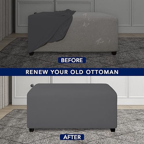 Miniatura 4 de PureFit Funda otomana rectangular de ajuste suave superelástica, para taburete de pies y muebles de almacenamiento plegables para sala de estar con