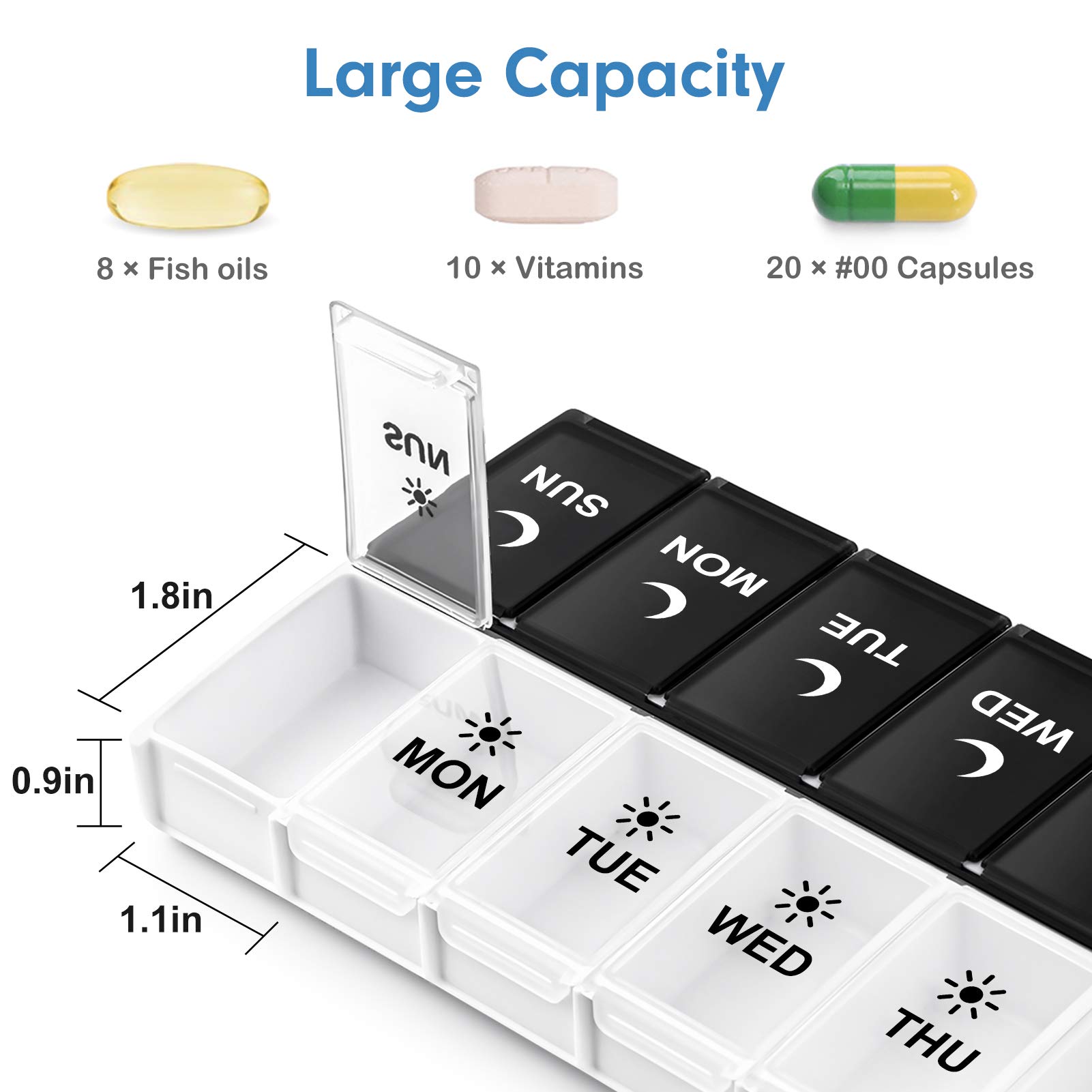 DANYING Organizador grande de píldoras 2 veces al día, caja semanal por caja de mañana y tarde, contenedor de 7 vitaminas dos veces