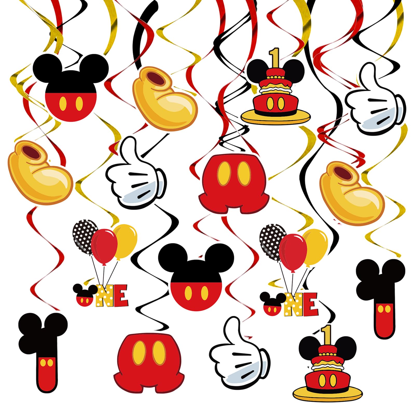 Red Yellow Mouse Theme 1st Birthday Hanging Swirl Decorations