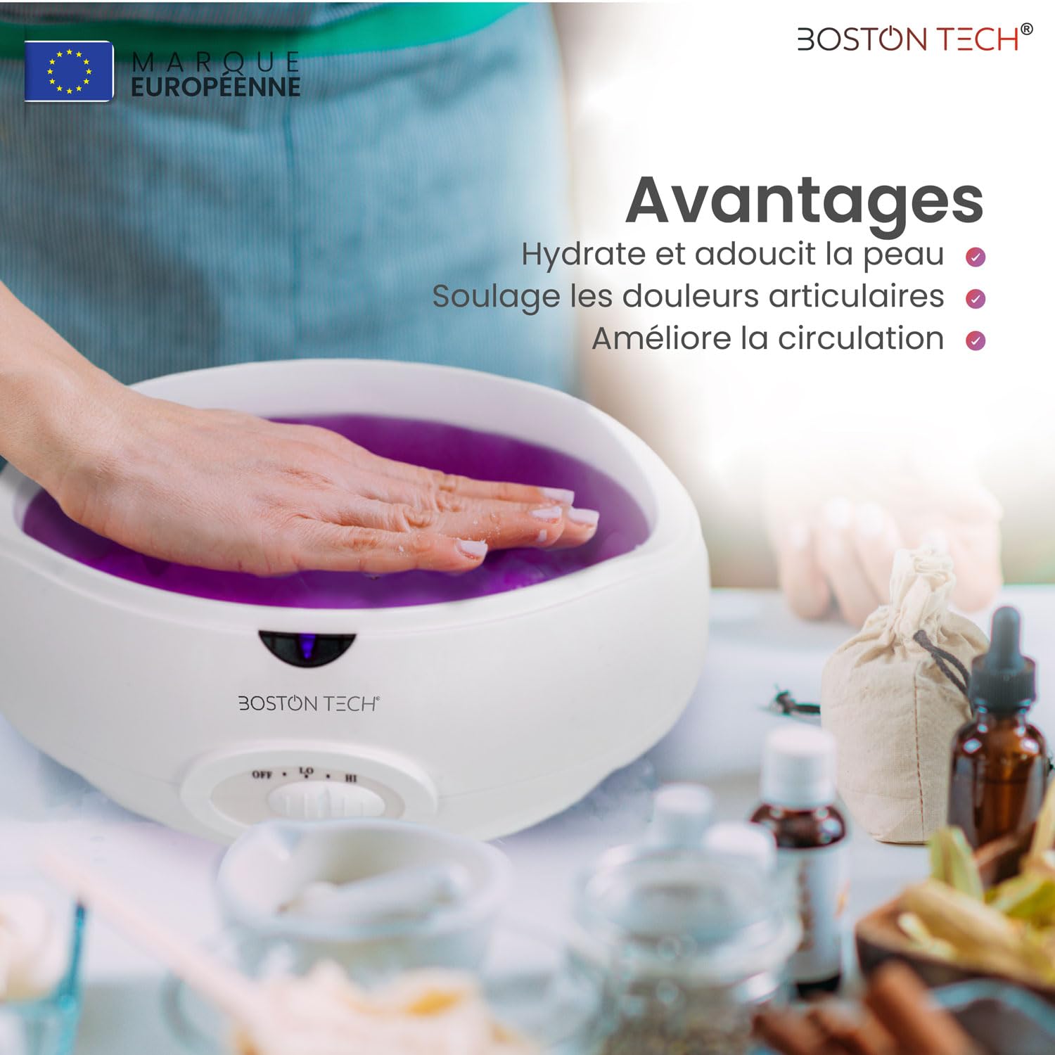 Boston Tech bain de paraffine 3 litres 900 g paraffine accessoires utilisation à domicile professionnelle