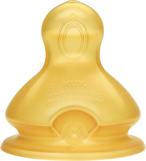 NUK First Choice+ Baby Bottle Teat, 0-6 Months, Latex with Medium Feed Hole, Anti-Colic, 2 Count