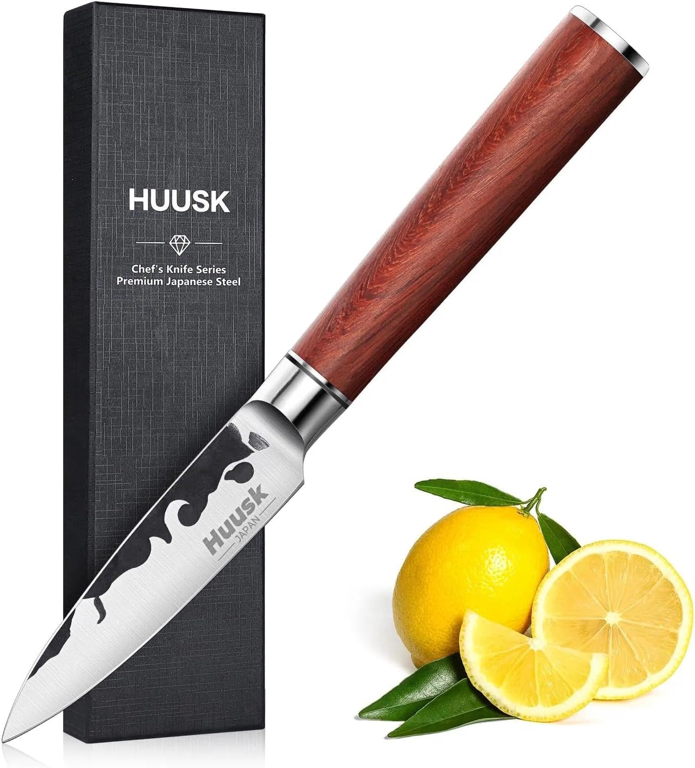 Huusk Japanese Paring Knife 3.5 Inch, High Carbon Steel Fruit Knife, Hand Forged Japanese Peeling Knives Small Kitchen Knives, Christmas Gifts for Men and Women