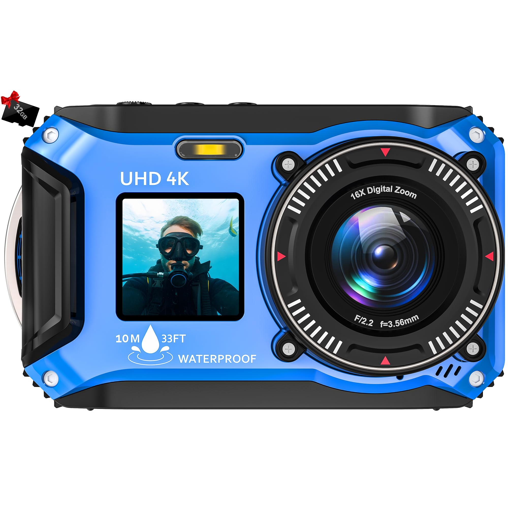 4K Underwater Camera 33FT Waterproof Camera for Snorkeling with 32GB Card