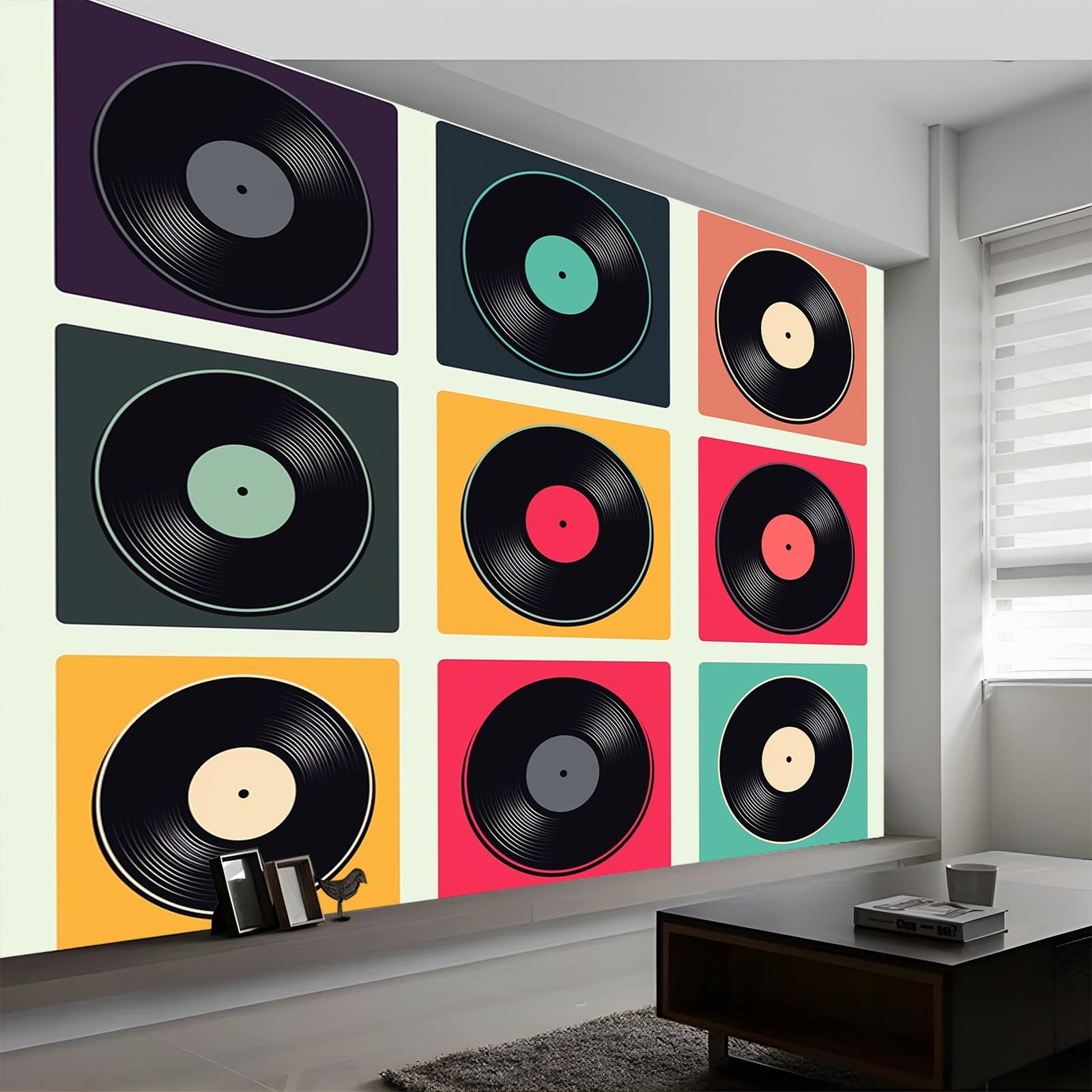 Tapeta z włókniny 350 x 256 cm panoramiczna tapeta dekoracja ścienna, wzór płyty winylowej plakat tapeta do salonu sypialnia dziecięca kolorowa tapeta z nadrukiem