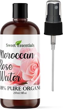 Premium Organic Moroccan Rose Water - 8oz w/Sprayer - Imported from Morocco - 100% Pure Food Grade No Oils or Alcohol. Perfect for Reviving, Hydrating & Rejuvenating Your Face & Neck